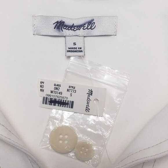 Madewell Contrast-Stitch Popover Shirt Women Small Winter White Crepe Blouse NWD - Picture 2 of 16